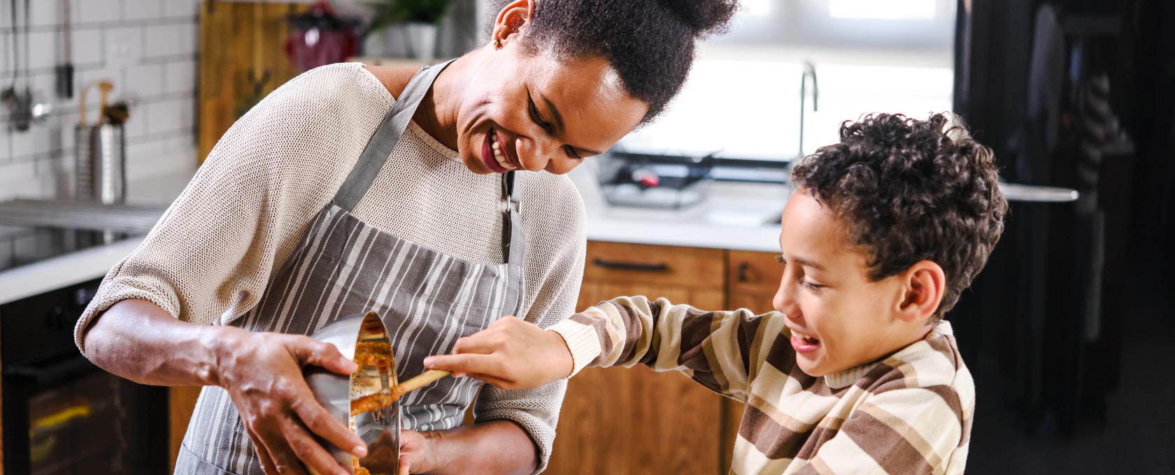 Mom and son cooking