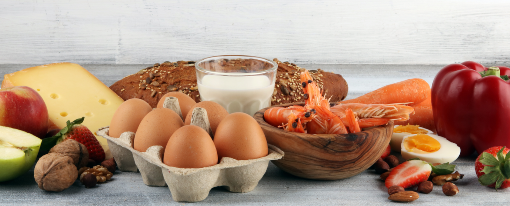 Food and allergens laid on a table