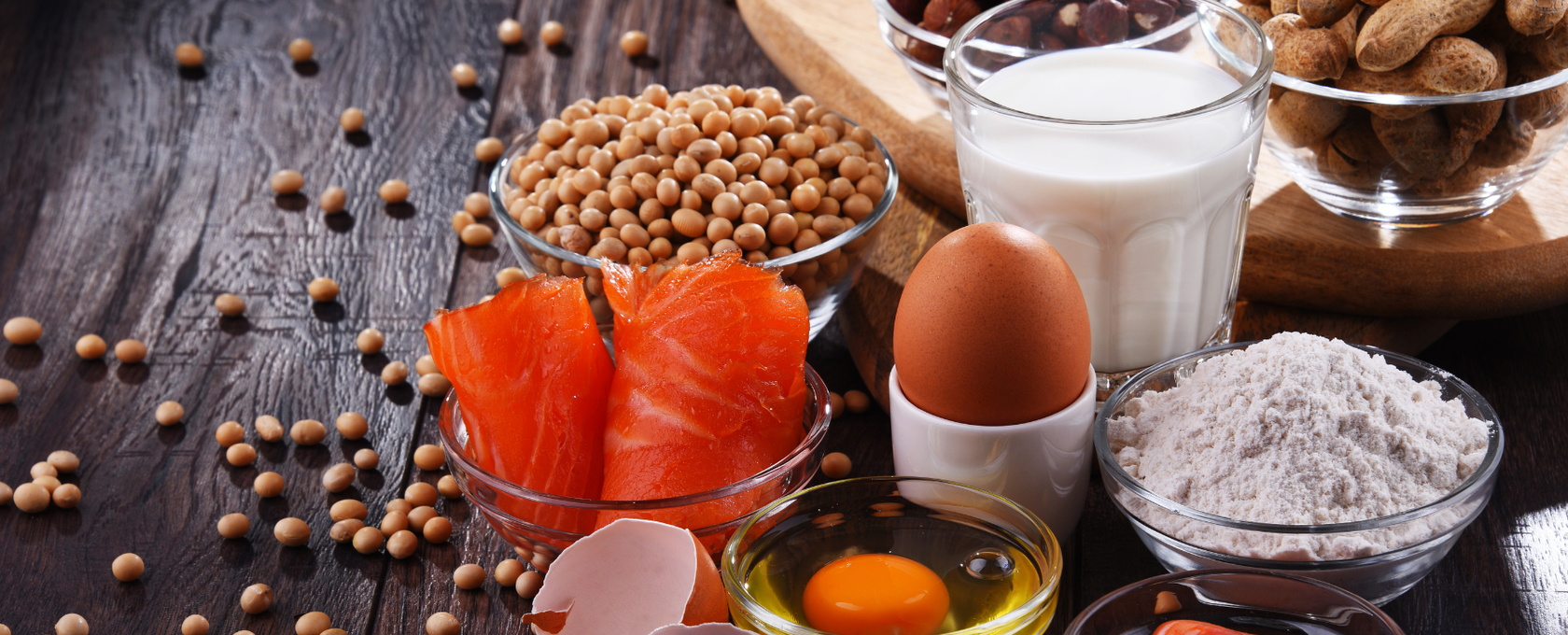 Top food allergens sitting on a table