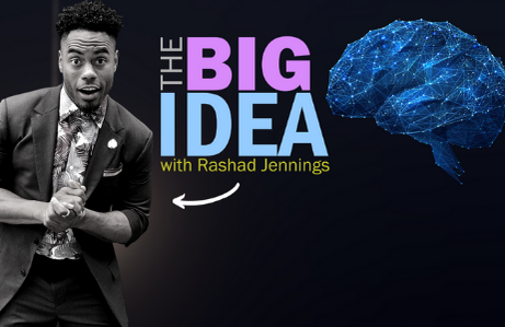 Rashad Jennings standing next to The Big Idea logo