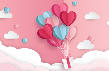 Paper design of balloons carrying away a present