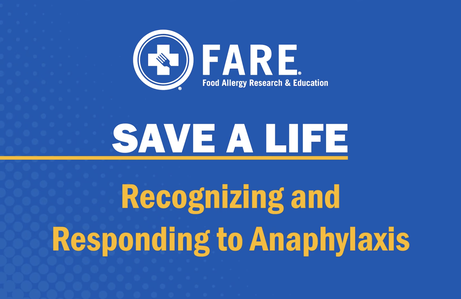 Title card text, FARE Save a Life: Recognizing and Responding to Anaphylaxis
