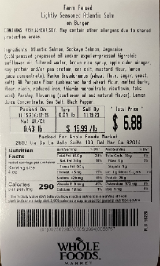 Salmon Burger Label