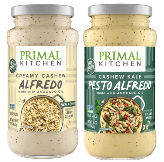 Primal Kitchen Creamy Cashew Alfredo Sauce and Primal Kitchen Cashew Kale Pesto Alfredo