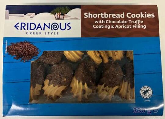 Eridanous Shortbread Cookies with Chocolate Truffle Coating & Apricot Filling, 11.6 oz (330 g), UPC 4056489125839