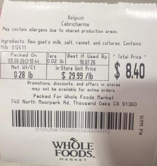 Label for cheese