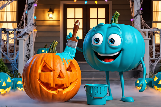 Pumpkin painting a pumpkin teal