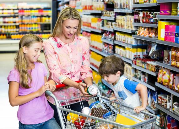 Family reading food labels