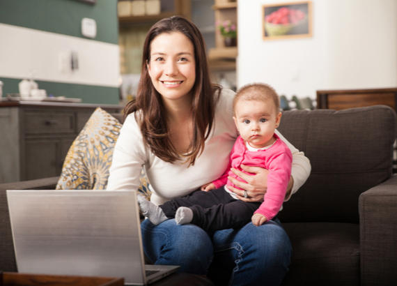 Mom and baby on laptop