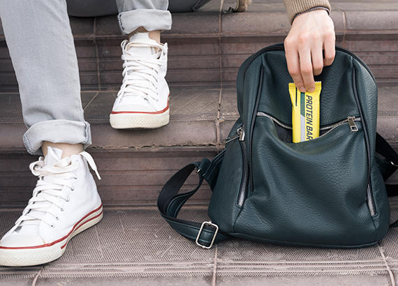 Protein bar in a backpack 