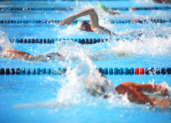 Competitive swimmers in the pool