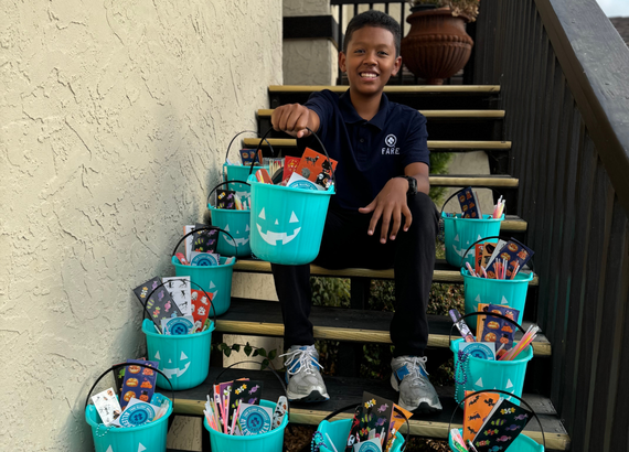 Amari with teal Pumpkin Buckets