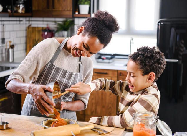 Mom and kid baking