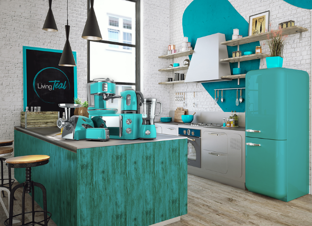 Living Teal Kitchen