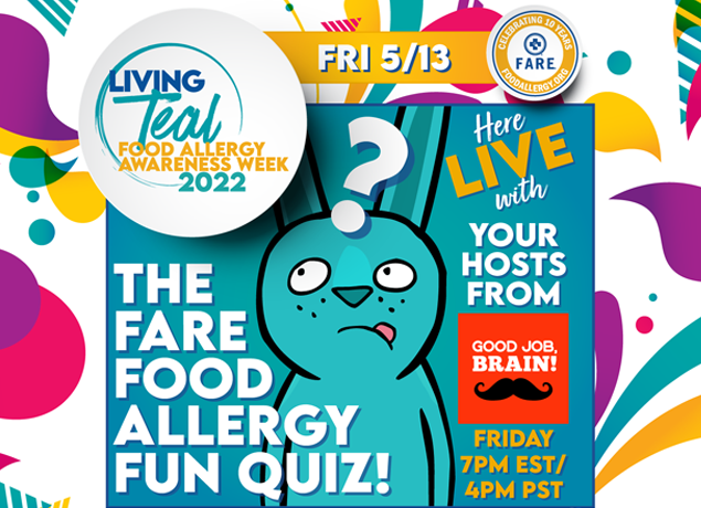 Confetti graphic that reads "The FARE Food Allergy Fun Quiz"
