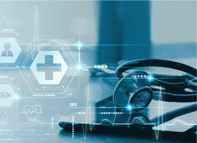 Stethoscope and research symbols 