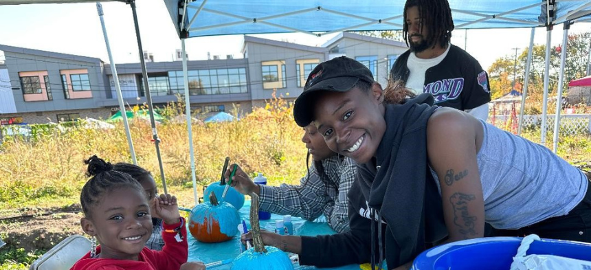 painting teal pumpkins in Newark, NJ