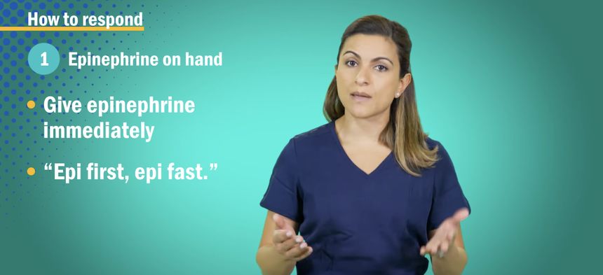 Healthcare provider giving instructions for epinephrine usage